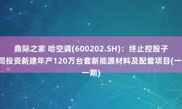 鼎际之家 哈空调(600202.SH)：终止控股子公司投资新建年产120万台套新能源材料及配套项目(一期)