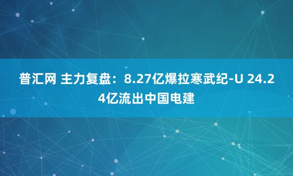 普汇网 主力复盘：8.27亿爆拉寒武纪-U 24.24亿流出中国电建
